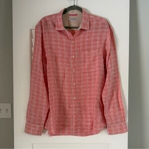 Tommy Bahama Linen Coral Plaid Button Down Shirt